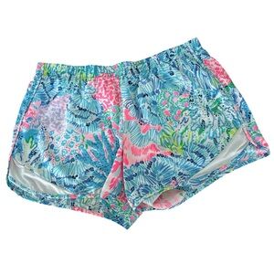 Lilly Pulitzer Lucletic Sink Or Swim Pink Blue Coral Ocean Trail Shorts